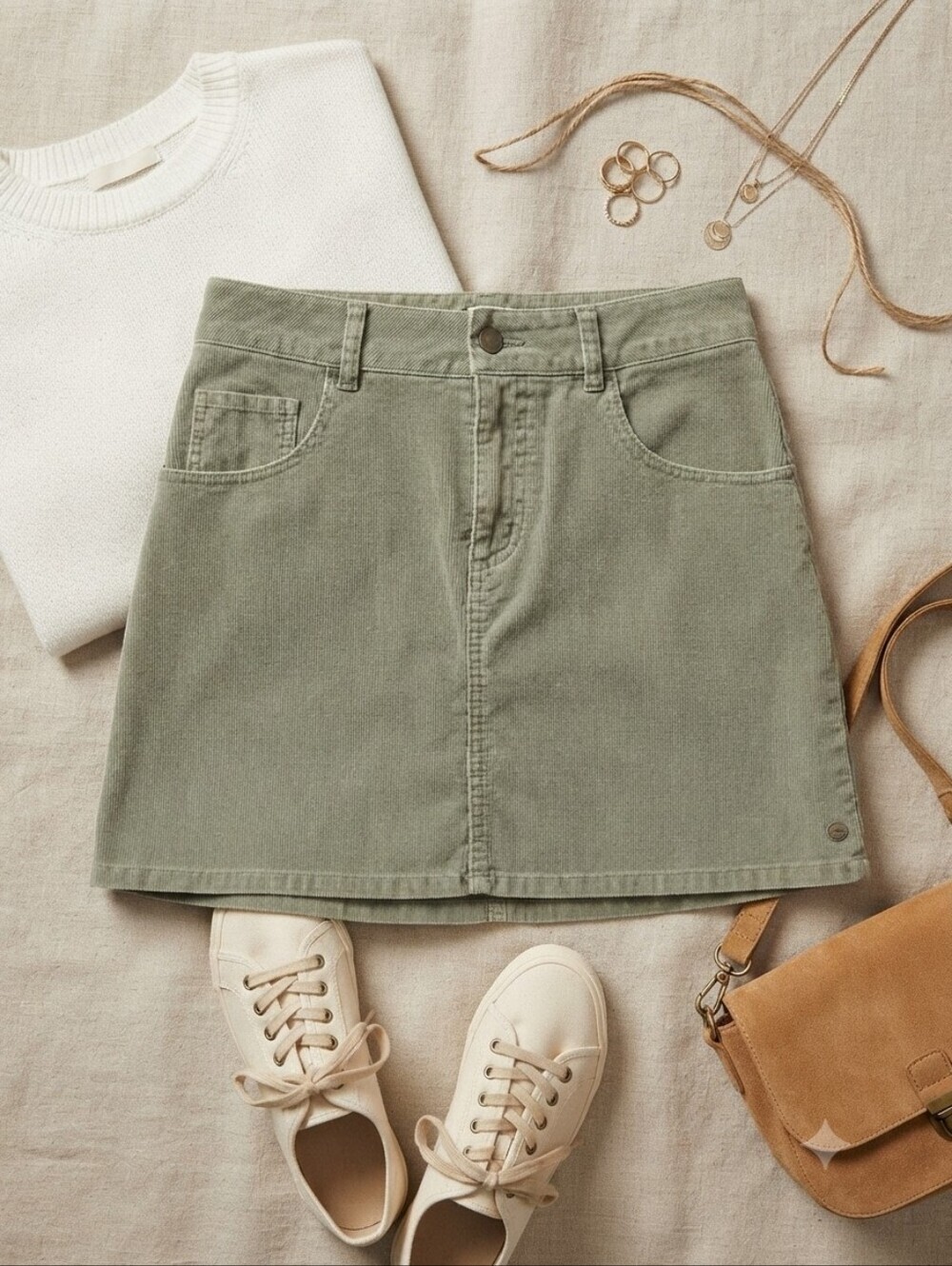 Roxy Light Gray Green Corduroy Mini Skirt